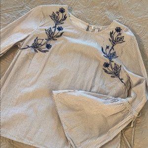 Blue and white embroidered top